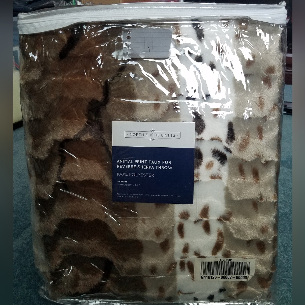 North Shore Living Animal Print Faux Fur Reverse Sherpa Throw